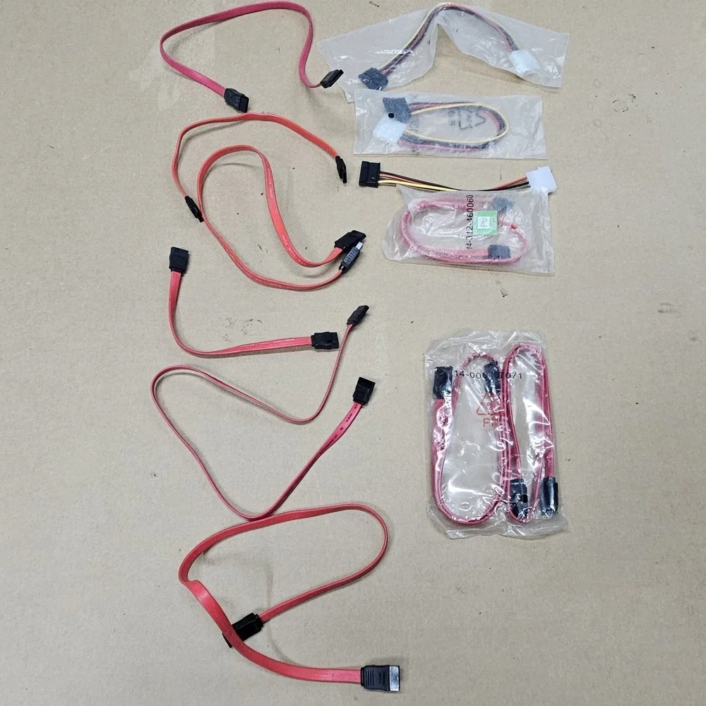 Lot of 12 Computer SATA Cables Red Data Cords & Power Adapters SSD HDD PC Mix